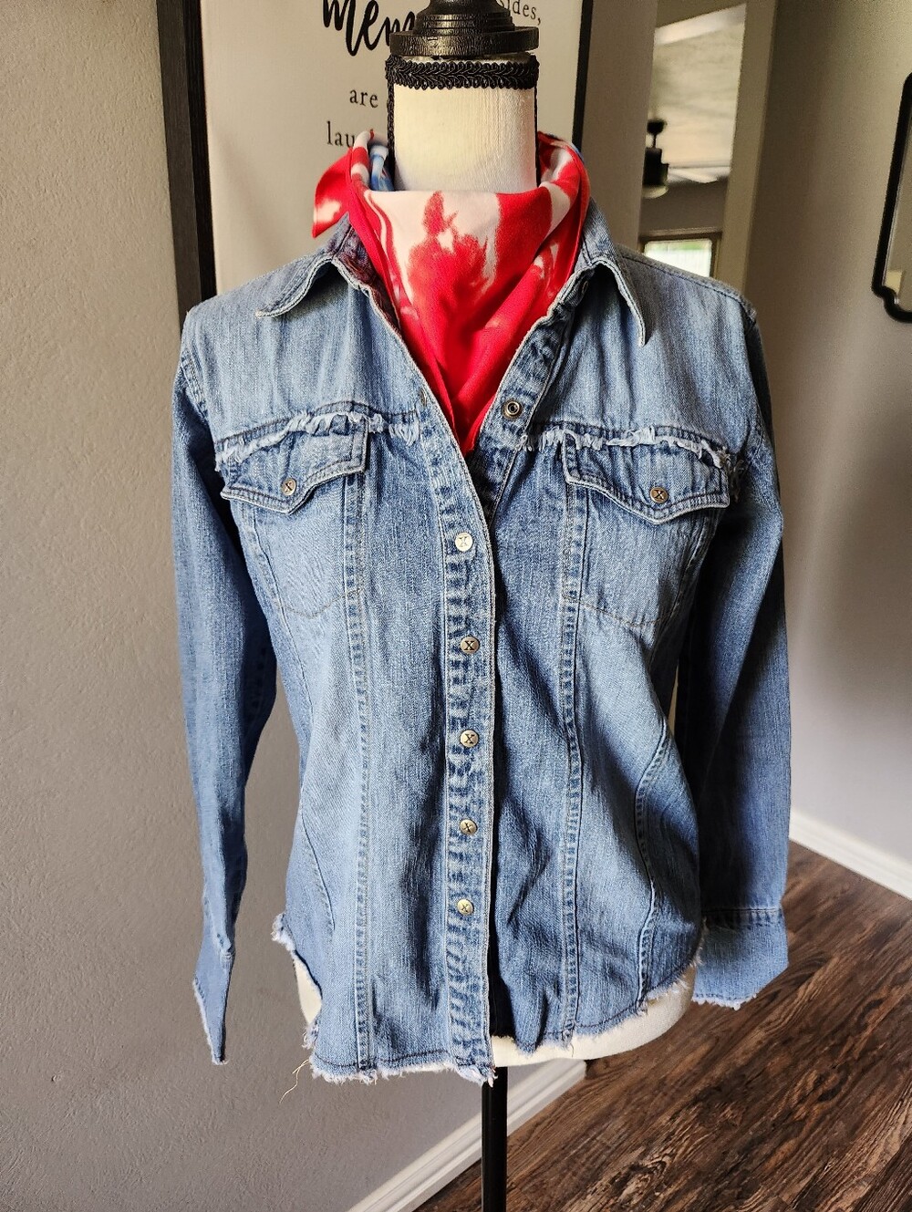 Denim Button-Front Shirt In Blue - Picture 2 of 9